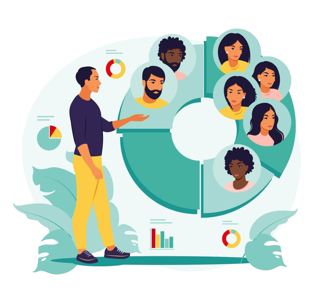 audience-segmentation-concept-man-near-large-circular-chart-with-images-people